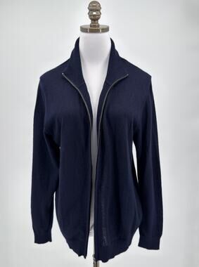 KUNA Andreas Navy Blue Alpaca Full Zip Mock Neck Cardigan Sweater Sz S
